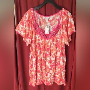 French Laundry Pink and Orange Floral Blouse